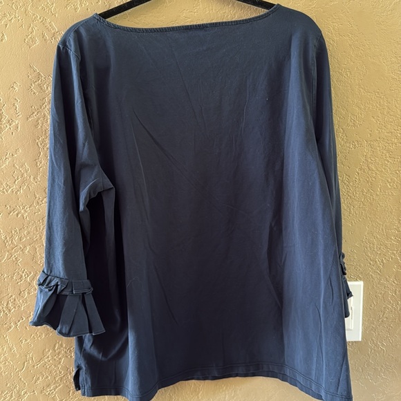 Ann Taylor Women’s Cotton Crew Neck Tunic Ruffles 3/4 Sleeves Navy Size XL - Picture 6 of 8